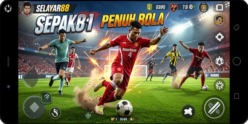 Tampilan gameplay seru dalam SELAYAR88 yang menampilkan pertandingan sepak bola.