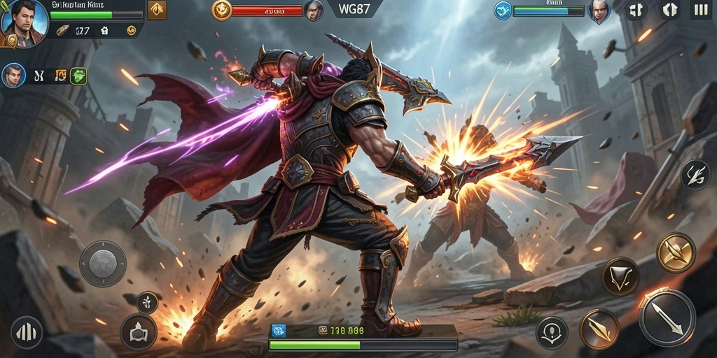 Screenshot utama WG87 menampilkan pertarungan yang intens dan grafis menawan.
