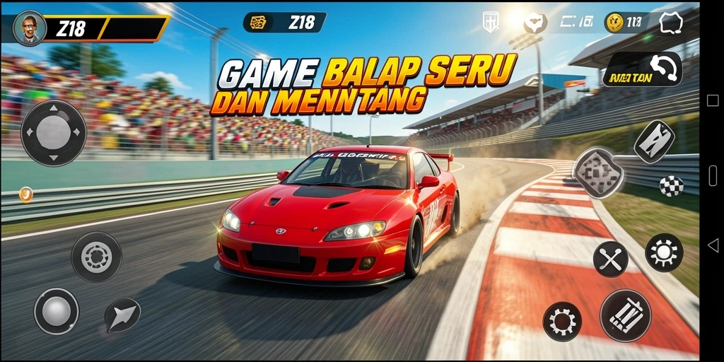 Tampilan gameplay balap yang mendebarkan di Z18.